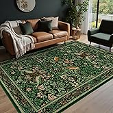 Rugalia Botanical Washable 6x9 Area Rugs, Soft Green Floral Rugs for Living Room Ultra Thin Non-Slip Vintage Bedroom Rug, Boho Flower Birds Indoor Carpet for Office Playroom Dining Room