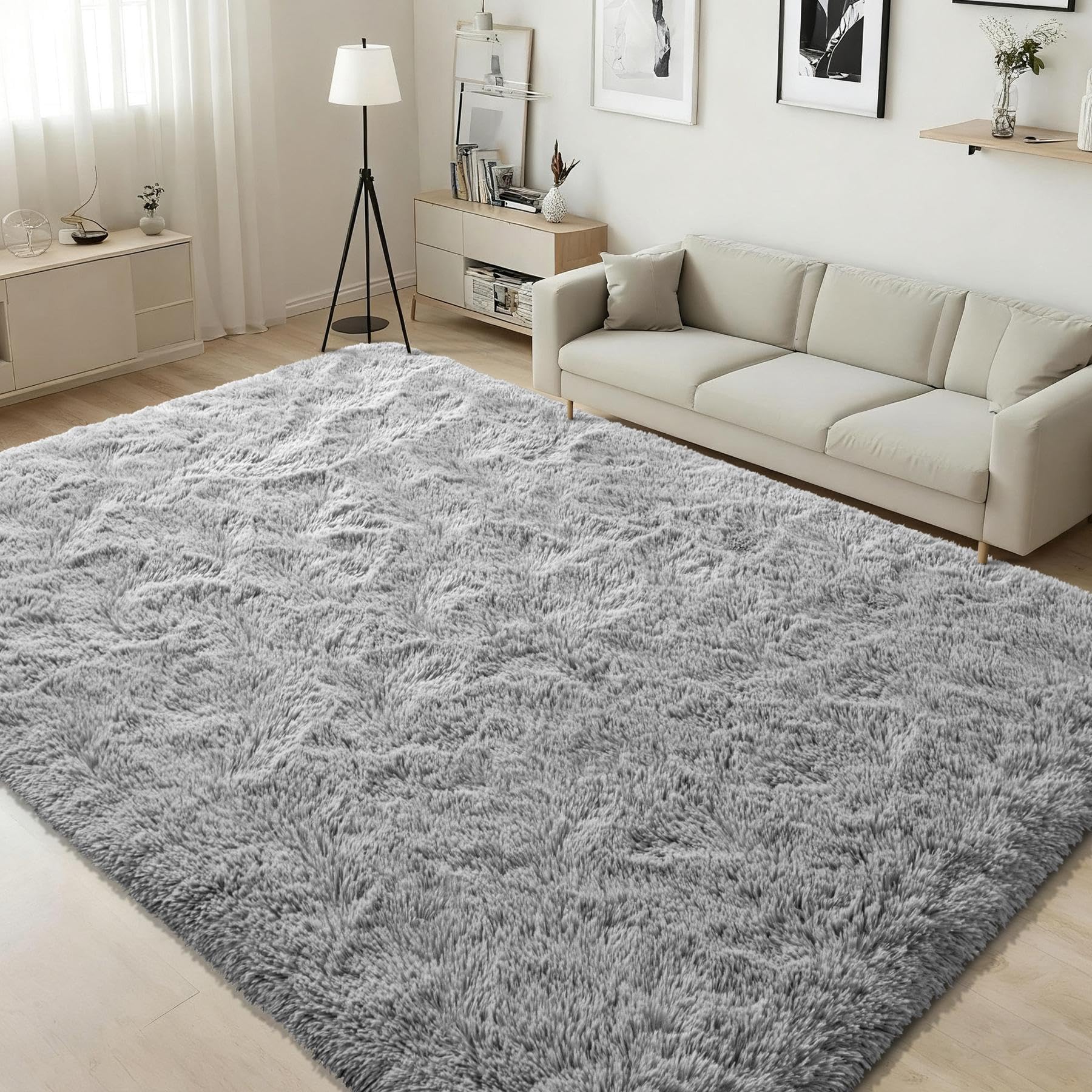 ISEAU Fluffy Dorm, College, Apartment, Bedroom Rug, 4 x 6 Feet Shaggy Area Rugs Floor Mat for Living Room Fuzzy Carpet Comfy Nursery Mats Bedside Kids Boys Room Home Decor, Grey