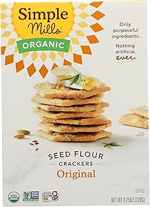 Simple Mills Organic Seed Crackers, Original, Gluten Free, Flax Seed, Sunflower Seeds, Corn Free, Low-Calorie Snacks, Plant B