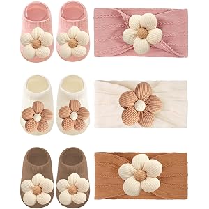 Tupaba Baby Girl Socks and Headband Set,4 Pack,for Infant Baby Shower Gifts | Sets with flower&Bunny socks and headbands, non