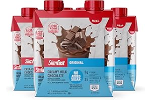 SlimFast Meal Replacement Shake, Original Creamy Milk Chocolate, No Added Sugar, Meal Replacement Shakes, 10g Ready to Drink Protein, 5g Fiber, 25 Vitamins and Minerals, 11 Fl. Oz, 12 Count