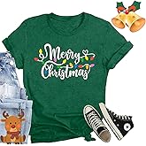 CQF Christmas Shirts for Women Merry Christmas Trees Printed T-Shirt Cute Xmas Holiday Tee Tops