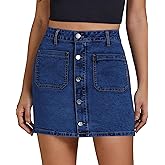 luvamia Jean Skirts for Women Denim High Waisted Trendy Stretchy Mini Button Front Short Pencil Skirt with Patch Pockets
