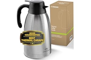 Thermal Coffee Carafe 68oz / 2L - 12 Hours Hot Beverage Dispenser, Insulated Stainless Steel Carafe for Hot Liquids, Coffee C