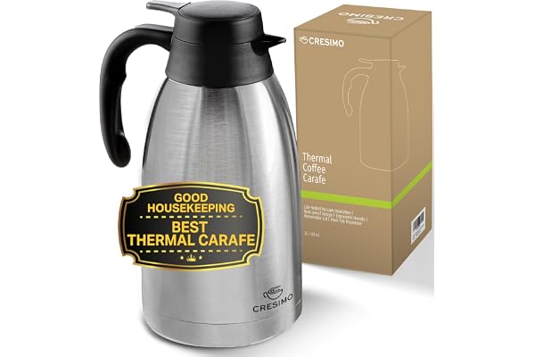 Thermal Coffee Carafe 68oz / 2L - 12 Hours Hot Beverage Dispenser, Insulated Stainless Steel Carafe for Hot Liquids, Coffee C
