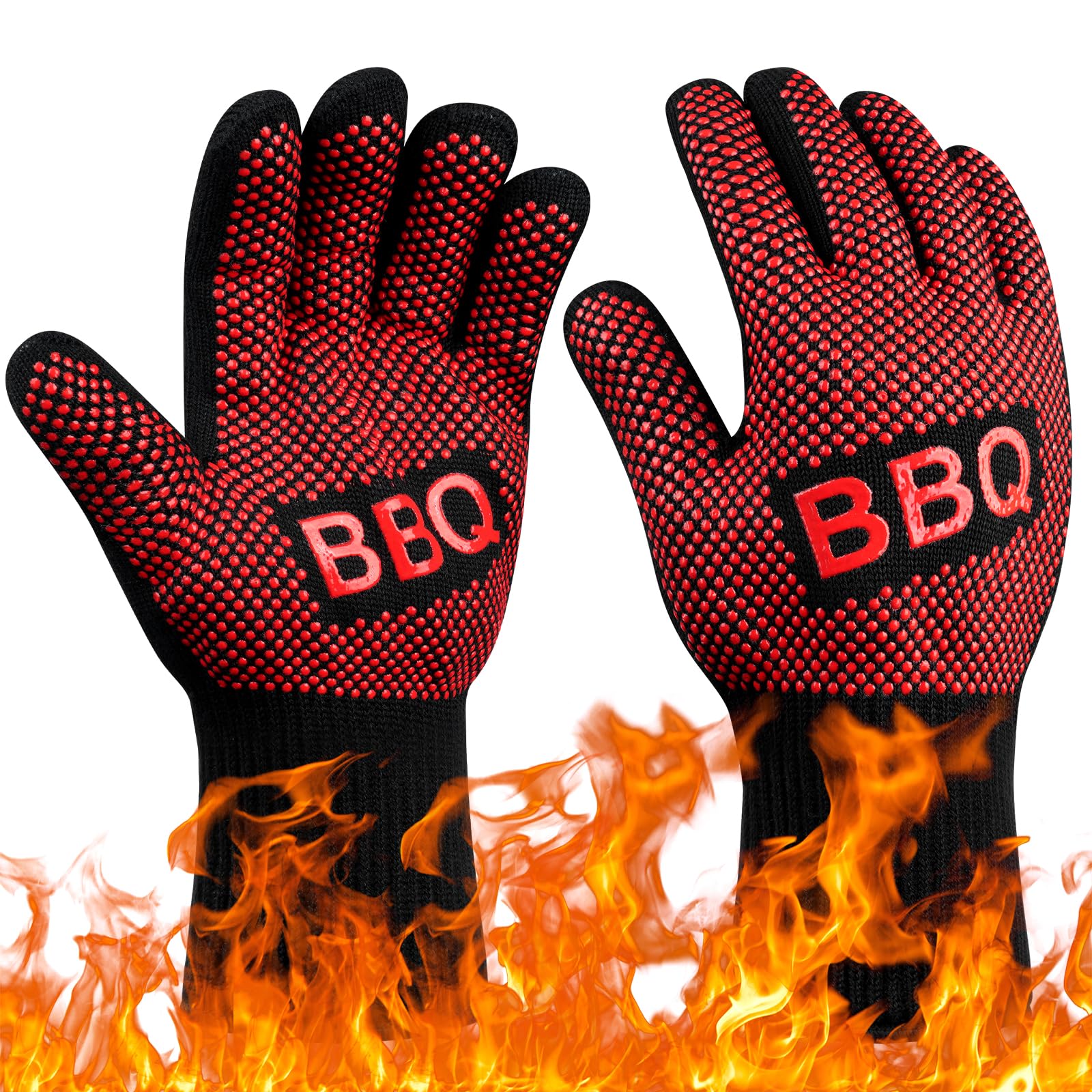 Flintronic Heat Resistant Oven Gloves for Grill, Oven, Cooking, Soldering (Red)