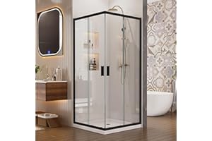 Sunrosa Corner Sliding Shower Enclosure 36" x 36" x 76",Clear Tempered Glass 1/4 in.Double Sliding Shower,Corner Shower Door Black