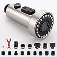 J-HVA Pull Down Kitchen Faucet Sprayer Head Replacement Part, 3 Function Pull Out Sink Sprayer Replacement Nozzle with 15 Adapters, Kitchen Faucet Head Hose Spray Tap Spout, Brushed Nickel