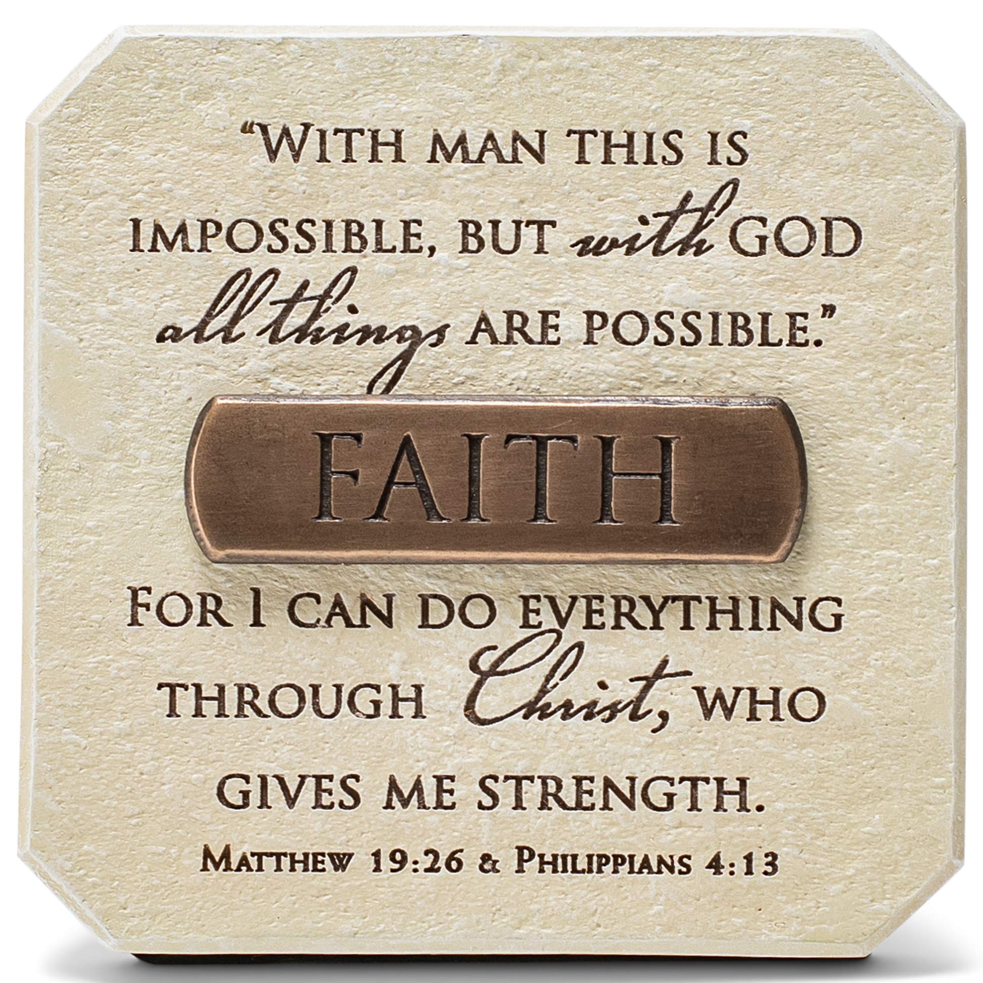 Lighthouse Christian Products Faith In Christ Sandstone 3.75 x 3.75 Cast Stone Bronze Title Bar Plaque