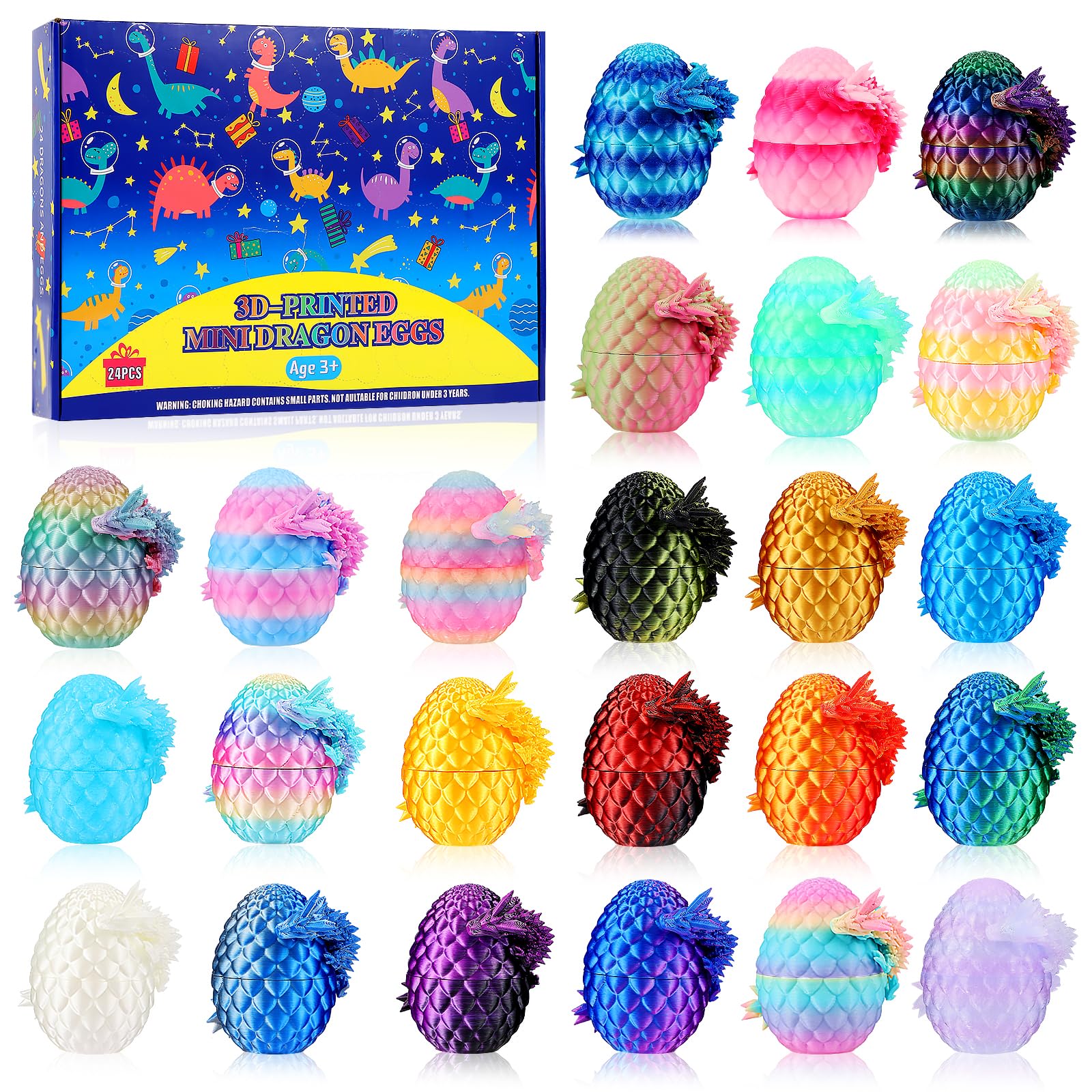 Fenoee 24 Pack 3D Printed Dragon Eggs with Dragon Inside,Prefilled Easter Dragon Egg for Basket Stuffers,Animals Toy Party Favors for Kids,Easter Eggs Filled Gifts for Boys Girls Kids