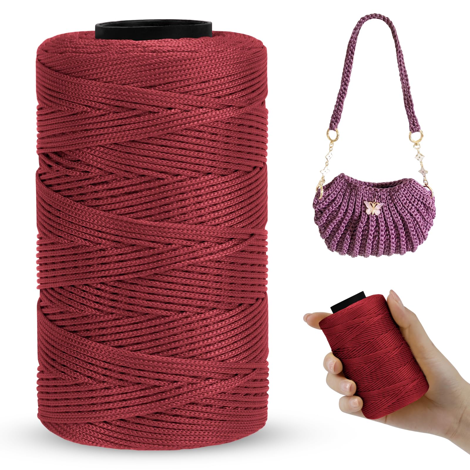 LEREATI Polyester Macrame Cord 1mm x 230m Polyester Yarn for Crocheting Braided Polypropylene Cord Crochet Bag Cord Macrame Yarn for Crocheting, Handbag, Beading, DIY Crafts (Fuchsia)