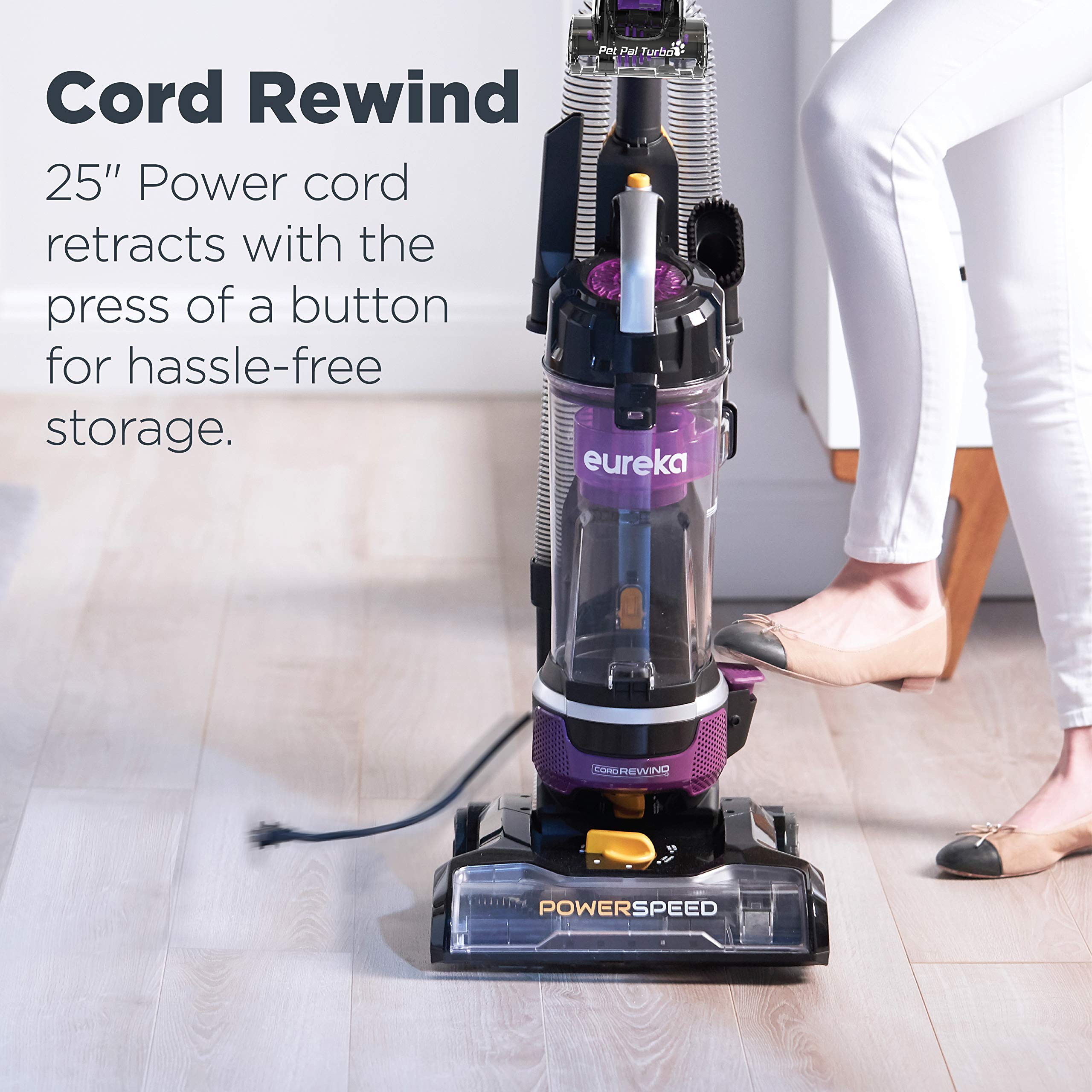 Eureka Powerful Lightweight Upright Vacuum Carpet and Floor, PowerSpeed NEU202 with Automatic Cord Rewind, Purple