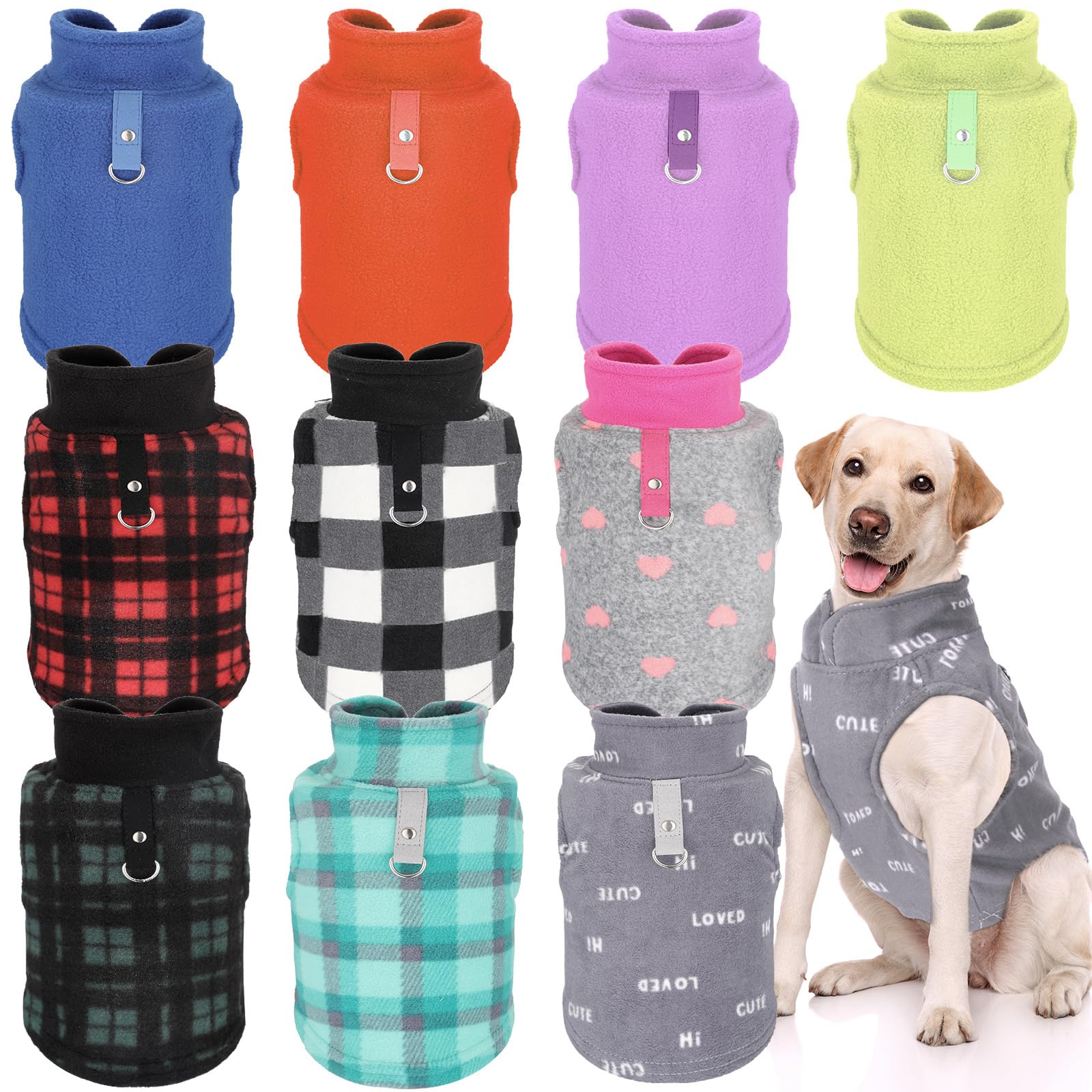 Photo 1 of Reginary 10 Pack Large Dog Sweaters Fleece Pet Dog Clothes with Leash Ring Soft Warm Winter Puppy Plaid Shirt(Stylish)