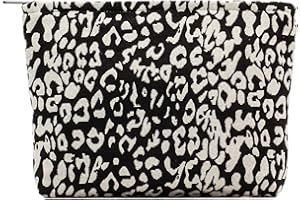 PAZIMIIK Makeup Bags for Purse Zipper Cosmetic Pouch Large Travel Canvas Make Up Organizer Tool Pouch for Women and Girls,Leopard Black