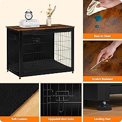 DWANTON Dog Crate Furniture with Cushion, Wooden