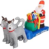 7 FT Long Lighted Christmas Inflatable Santa Claus on Sleigh Pulled by Husky Dogs with Gift Bag – Outdoor Indoor Holiday Decoration with Built-in LED Lights Self-Inflating Blower Blow-Up Yard Display