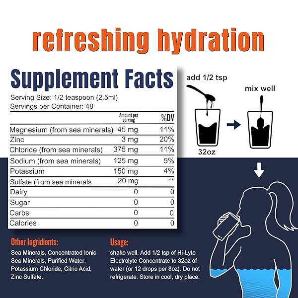 HI-LYTE | | 48 SERVINGS | PERFORMANCE, FASTING, MINERAL DROPS | ELECTROLYTE SUPPLEMENT FOR IMMUNE SUPPORT AND RAPID HYDRATION | NO CALORIES NO SUGAR | 20%+ MORE POTASSIUM, MAGNESIUM & ZINC
