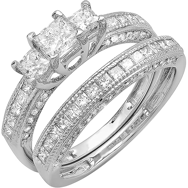 Dazzlingrock Collection Juego De Anillos De Compromiso De Espiral Nupcial De 0.50 Quilates (ctw) De Oro De 14 Quilates Con Diamantes Azules Y Blancos Redondos 1/2 CT, Oro Blanco Diamante, Diamante