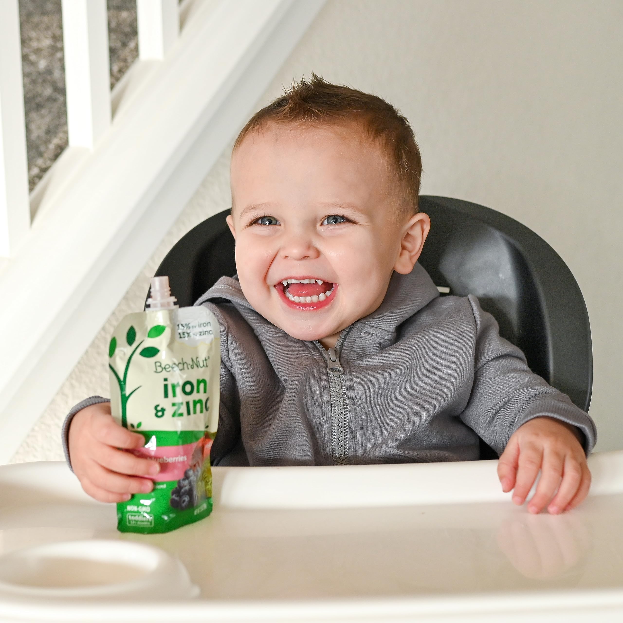 Beech-Nut Baby & Toddler Food Pouches with Iron & Zinc, Apple Blueberry & Spinach Puree, 3.5 oz (18 Pack)