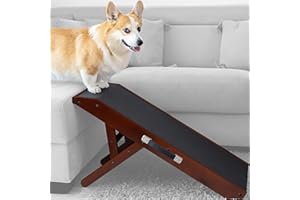 PRIORPET Dog ramp for Couch – Non-Slip, Sturdy Build Foldable Dog ramp – Supports up to 200lbs – Adjustable 7'' to 20'' – Landing Platform Seamlessly Connects – Birchwood Pet Ramp for Small Dogs – Walnut