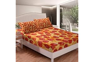FEELYOU Pizza Fitted Sheet Pepperoni Be Print Bedding Set Kids Funny Bed Sheet Set for Boys Girls Room Decor Lightweight Delicious Pizza Theme Bed Cover Twin Size with 1 Pillow Case
