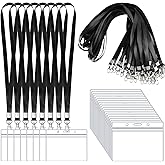 50 Pack Name Tag Lanyards with Id Holder, Clear Plastic Horizontal Name Tags Holders and Black Badge Lanyards with ID Holder for School Office Team Workers Volunteers (Black)