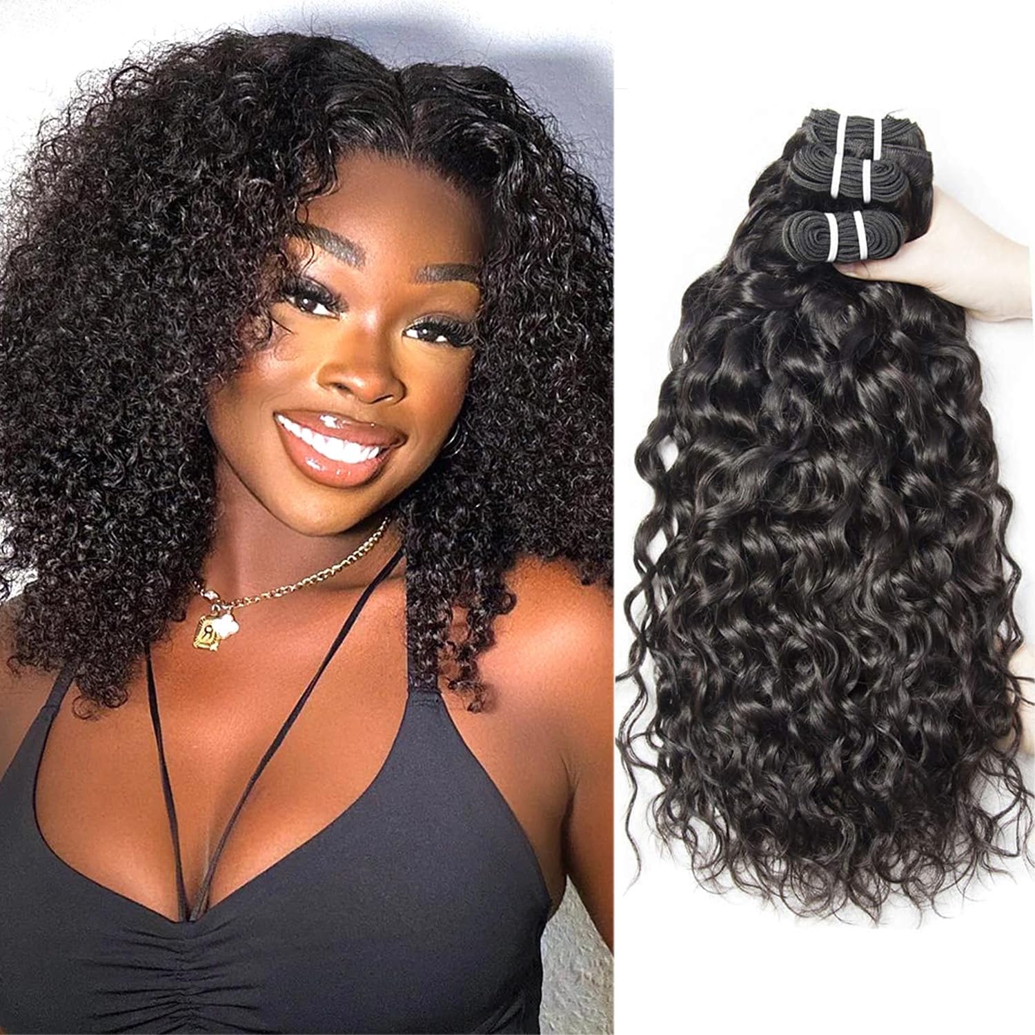 Curly Wave Bundles Human Hair Brazilian Curly Human Hair Bundles 3 Bundles Kinky Curly Human Hair Brazilian Virgin Human Hair Bundles 80 Gram/Bundle (Total 240 Gram), 16 18 20 Inches, Natural Color — image 1