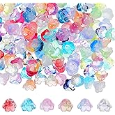 150PCS Glass Flower Beads, Mixed Color Glass Bellflower Beads, Trumpet Flower Bead, Gradient Clear Cute Bead for Bracelet, Necklace, Earring, Jewelry Making and DIY Craft