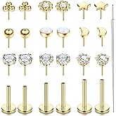 LOLIAS 20G 18G 16G Threadless Nose Studs Rings for Women Men 316L Surgical Steel Push in Flat Back Earrings CZ Lip Labret Nose Rings Studs Cartilage Helix Conch Medusa Nostril Tragus Piercing Jewelry 6mm 8mm 10mm Length