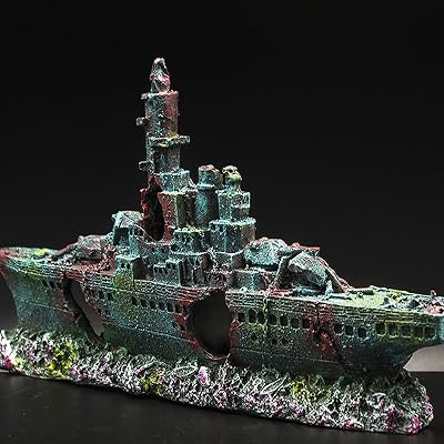 XUBX Resin Warship Aquarium Ornament 23x11x5 cm Non Toxic Shark Safe