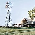 HAHASOLE 8ft Garden Windmill, Heavy Duty Metal Weather Vane for Backyard, Ornamental Windmill for Yard Weather Resistant (Gray, 8FT)