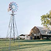 HAHASOLE 8FT Garden Windmill, Metal Yard Decor with Weather Vane, Gray | Weather-resistant Metal Windmill, Rotating Blades, Durable Yard Decoration for Lawns, Gardens, Farmhouse, Outdoor Landscapes