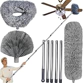 Tonmp 3 Pack 20+ Feet High Reach Grey Microfiber Feather Duster with 3-14 ft Spliceable Pole Cobweb Duster for Cleaning Fan, Spider Web, High Ceiling, Blinds, Furniture Cleaning Tool Kit, Gray