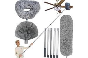 TONMP 20+ Ft High Reach Ceiling Fan Duster & Cobweb & Corner Brush Duster with 3-14 ft Spliceable Pole Microfiber Feather Duster for Spider Web, High Ceiling, Blinds, Furniture Cleaning Tool Kit