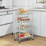 4-Tier Rolling Cart On Wheels Green Easy Assembly view 7