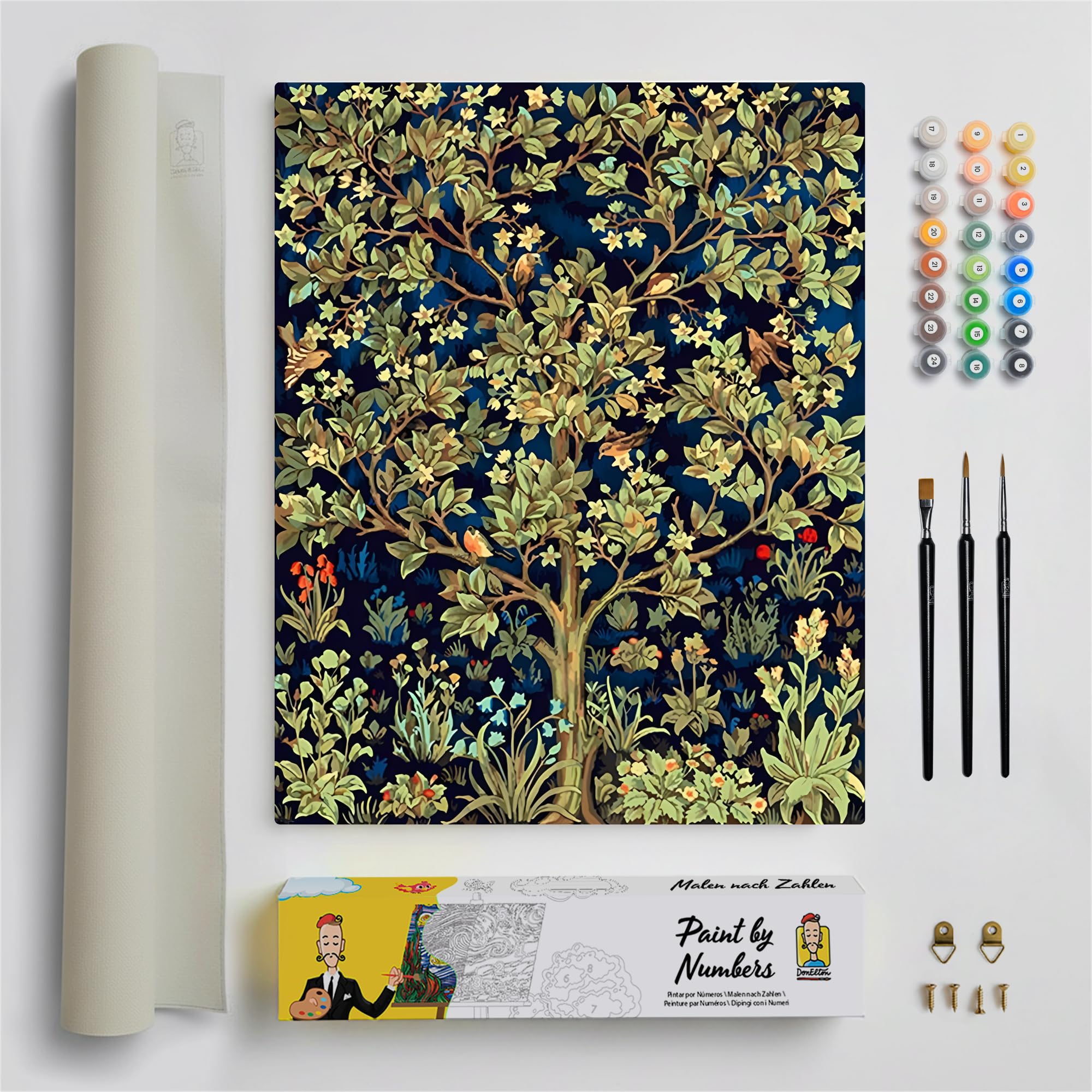 Paint By Numbers Tree of Life by William Morris - DIY Pre-Drawn Paint by Numbers Canvas with Paint Brushes and Acrylic Color Paints - Paint by Numbers for Adults and Beginners