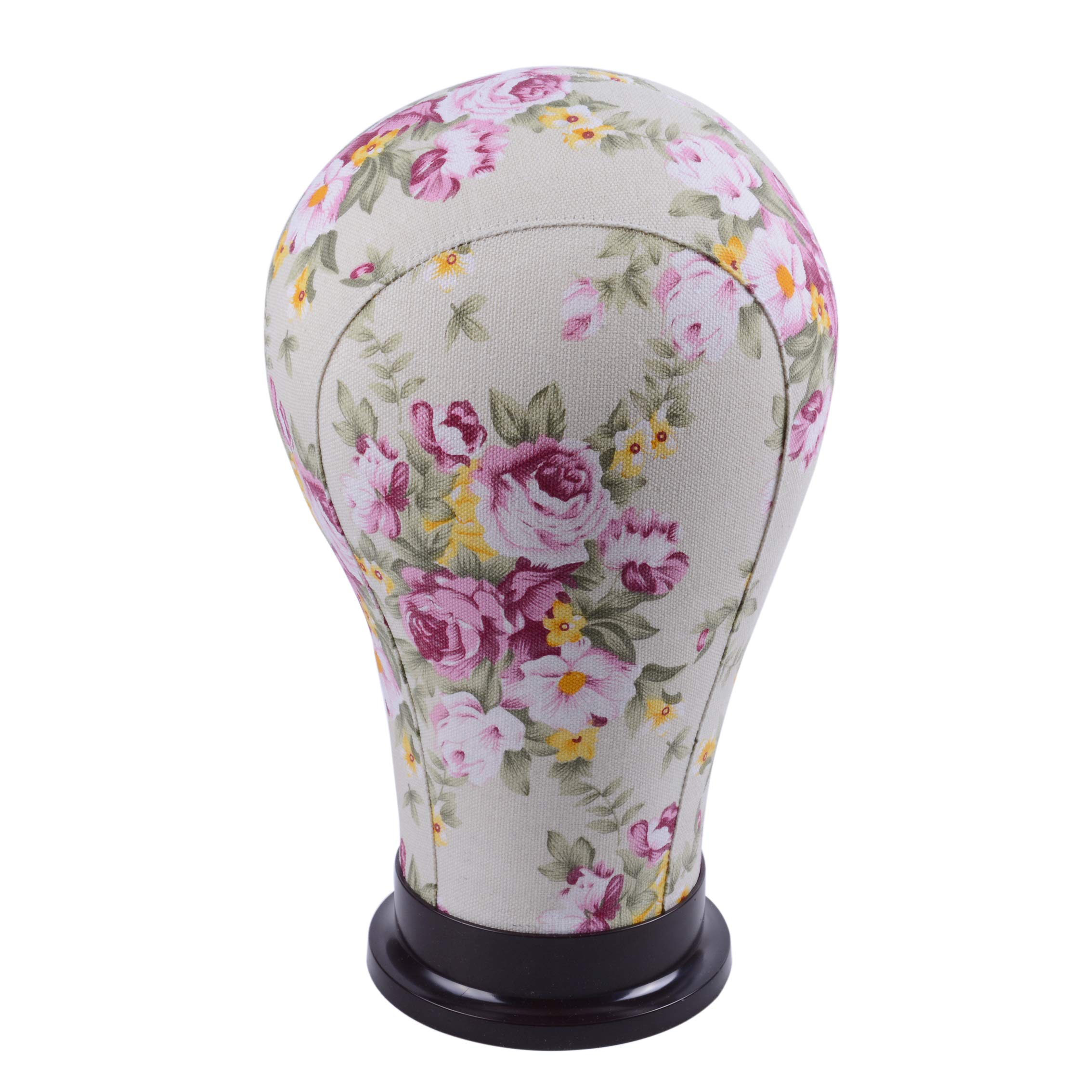 YANTAISIYU Canvas Block Wig Head Mannequin Manikin Head Wigs Making Display Head (Pink Flower 22 Inch)