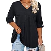 Kancystore Plus Size Tops for Women 3/4 Length Sleeve Shirts V Neck Tunic Blouses Spring Clothes
