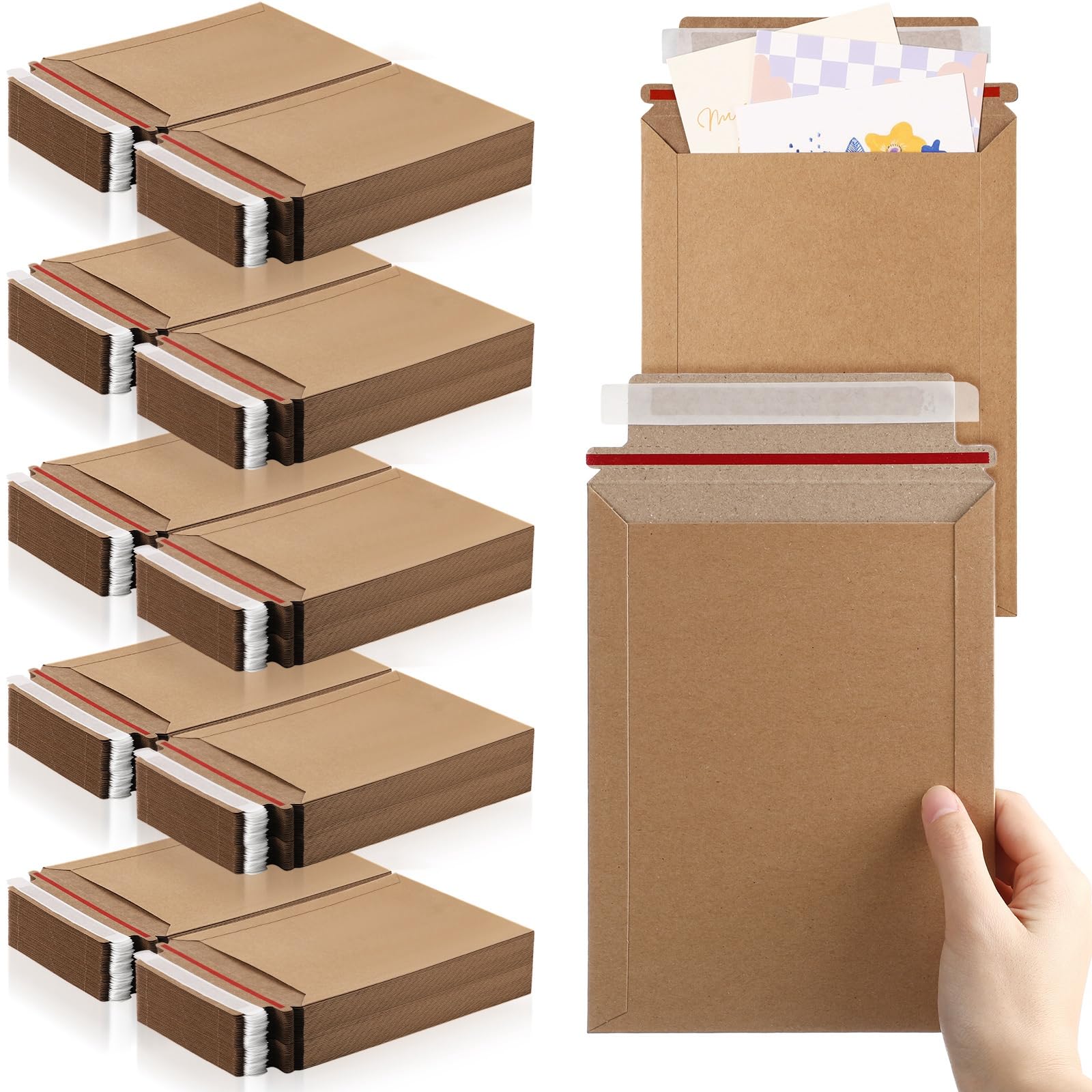 Photo 1 of Fainne 250 Pack 6 x 8 Inch Rigid Mailers Self Adhesive Seal Photo Document Mailers 250gsm Keep Flat Kraft Photography Cardboard Envelopes for Shipping Cd, Photo, Gift Card, Document, Paper