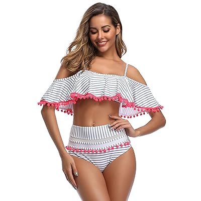 MARINAVIDA Women Two Piece Ruffle Top Swimsuit High Kuwait