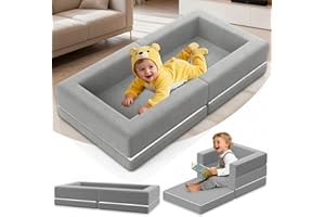Abdtech Portable Toddler Travel Bed: Foldable & Soft - 3-in-1 Convertible Portable Folding Floor Bed with Washable Cloth Cover - Ideal for Vacation,Camping and Sleepover（54 inches,Grey）