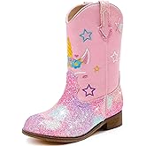 Motasha Unicorn Girls Cowgirl Boots Glitter Toddler Cowboy Boots Mid Calf Square Toe Little Big Kids Unicorn Boots Princess Party Birthday Dance