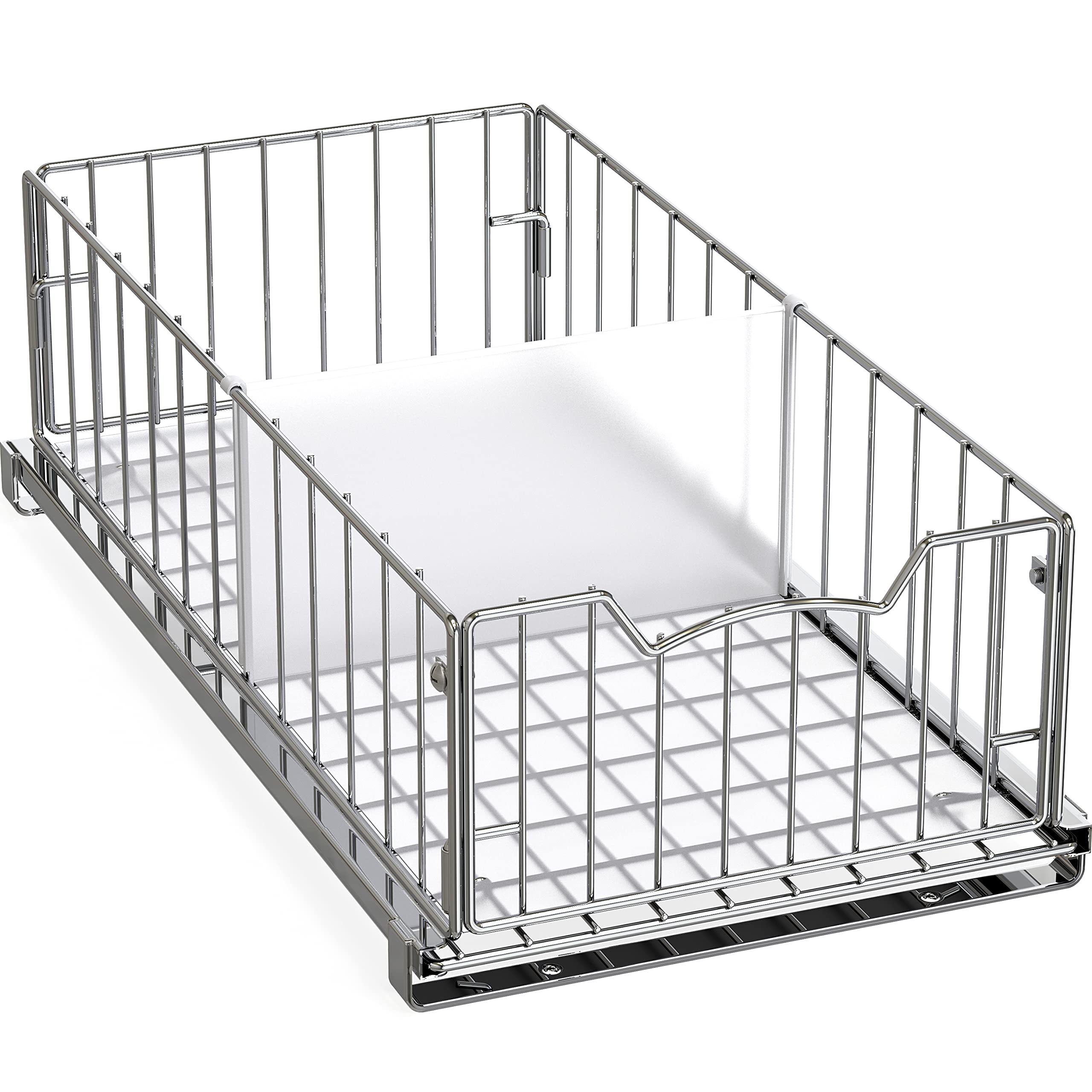 Photo 1 of ** SIMILAR / USED *** Simple Houseware Pull-Out Cabinet Sliding Basket Organizer, 17.2" D x 9.7" W x 5" H – Chrome Finished, Ideal for Kitchen and Bathroom Cabinet Storage, Under Sink or Pantry Organization