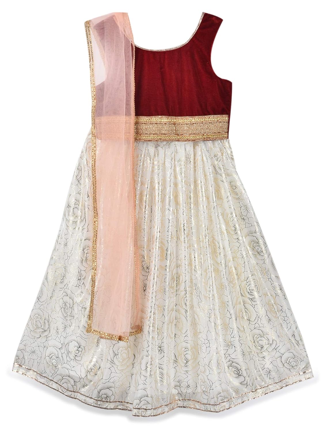 k&u girl's maroon velvet lehenga choli