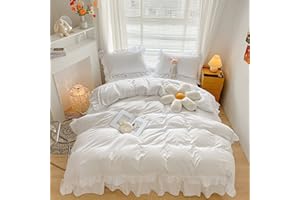MOOWOO Chic Ruffle Lace Polyester Duvet Cover Set -Girl White Bedding-2 Piece Twin Comforter Duvet Cover with Zipper Closure -Ultra Soft and Light Weight(White, Twin)