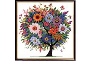 Redxing Stamped Cross Stitch Kits Embroidery kit for Beginners Adults Full Range of Embroidery Patterns Starter Kits DIY Printed Cross Stitch Kits Needlepoint Kits 11CT-Colorful Tree 17.7x17.7 inch