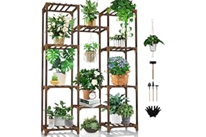 Uneedem Plant Stand Indoor Outdoor, Tall Plant Shelf for Multiple Plants, 10 tiers 11 Pot Large Plants Holder Rack Wood Plant Shelves for Room Corner Balcony Garden Patio