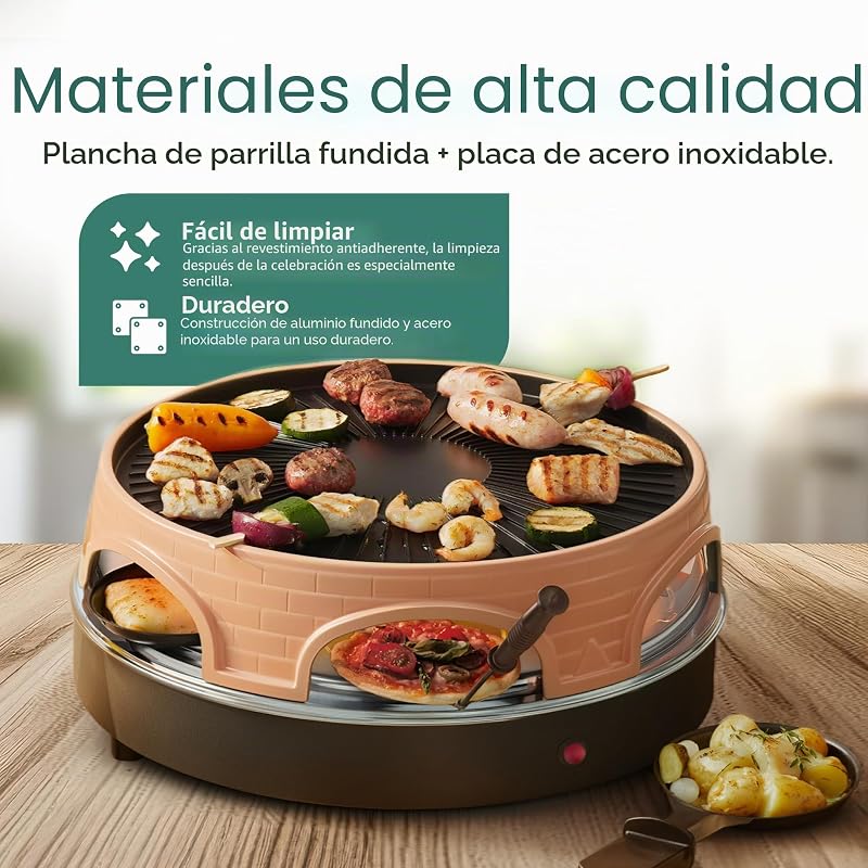 PO-113255.4 Horno para Pizzas Eléctrico + Raclette + Grill con Cubierta Piedra Terracota, 6 comensales, PIZZARETTE el original 1500W — foto 4 de 7