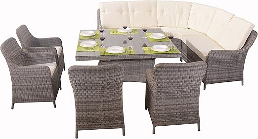 Amazon De Polyrattan Sofaset Essgruppe Gartenmobel Set Ecksofa Fur Terrasse Oder Garten Aus Rattan Loungemobel Santa Cruze Grau Esstisch Mit 4 Stuhlen