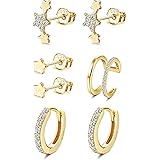 Milacolato 925 Sterling Silver Cartilage Earrings Set for Women 18K Gold Plated Cubic Zirconia Cartilage Stud Earrings Small 